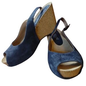 Cordani Slate Blue Suede Wedge Sandals, 37